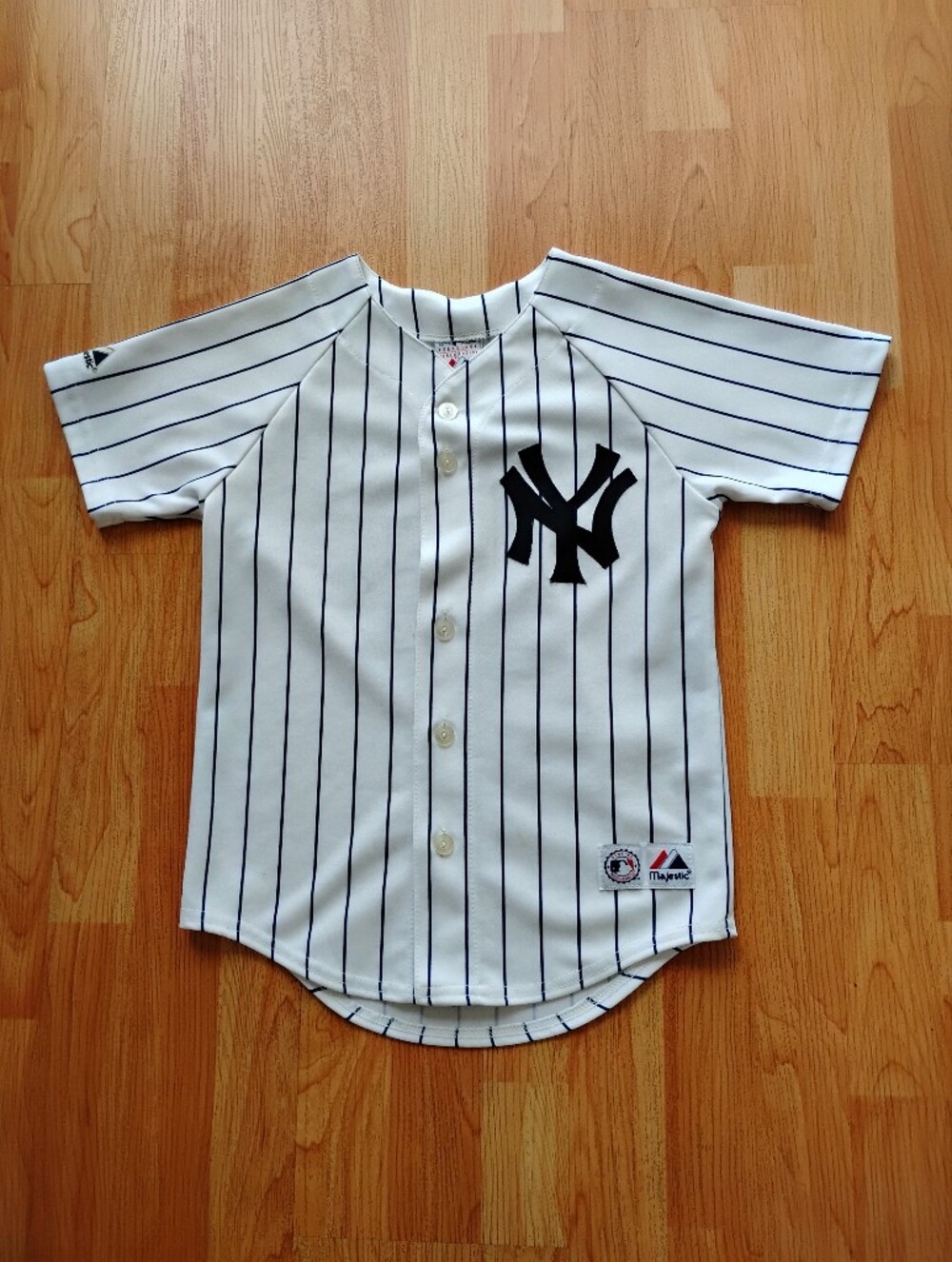 White Majestic Pinstripe Baseball Jersey with Black Logo